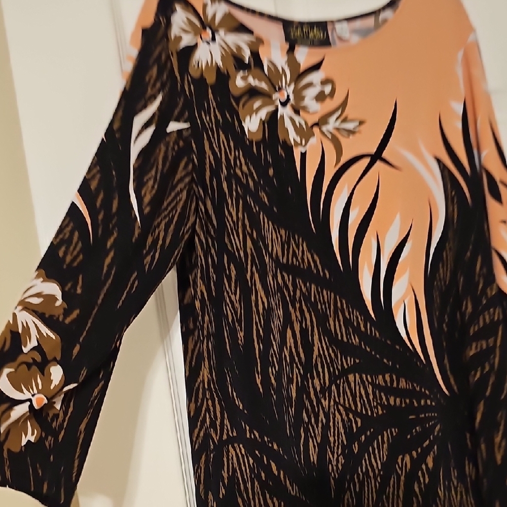 Bob Mackie Peach and Black Floral Tunic - Picture 3 of 4